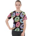 Colorful Donut Seamless Pattern On Black Vector Women s Sport Raglan Tee View1