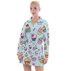 Cupcake Doodle Pattern Women s Long Sleeve Casual Dress by Sobalvarro