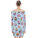 Cupcake Doodle Pattern Long Sleeve Off Shoulder Dress View2