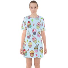 Cupcake Doodle Pattern Sixties Short Sleeve Mini Dress by Sobalvarro