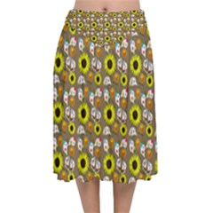 Hawaii Ghost Beige Velvet Flared Midi Skirt by snowwhitegirl