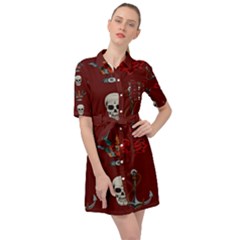 Tattoo Old School Background Pattern Belted Shirt Dress by Wegoenart