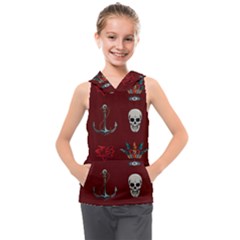 Tattoo Old School Background Pattern Kids  Sleeveless Hoodie by Wegoenart