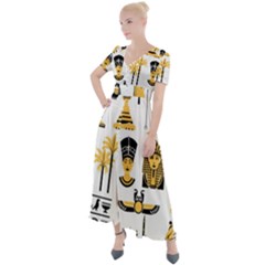 Egypt Symbols Decorative Icons Set Button Up Short Sleeve Maxi Dress by Wegoenart