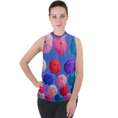 Rainbow Umbrella Mock Neck Chiffon Sleeveless Top by Sparkle