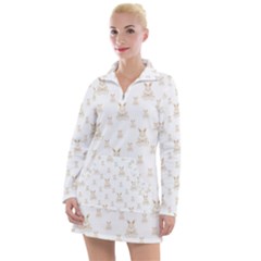 Happy Easter Motif Print Pattern Women s Long Sleeve Casual Dress by dflcprintsclothing