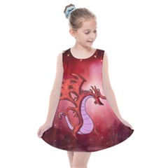 Funny Cartoon Dragon With Butterflies Kids  Summer Dress by FantasyWorld7