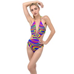 Rainbow Plunging Cut Out Swimsuit by Sparkle