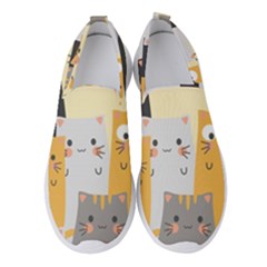 Seamless Pattern Cute Cat Cartoons Women s Slip On Sneakers by Vaneshart