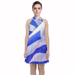 Uruguay Flags Waving Velvet Halter Neckline Dress  by dflcprintsclothing