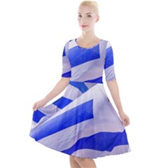 Uruguay Flags Waving Quarter Sleeve A-line Dress by dflcprintsclothing