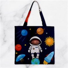 Boy Spaceman Space Rocket Ufo Planets Stars Zipper Grocery Tote Bag by Vaneshart