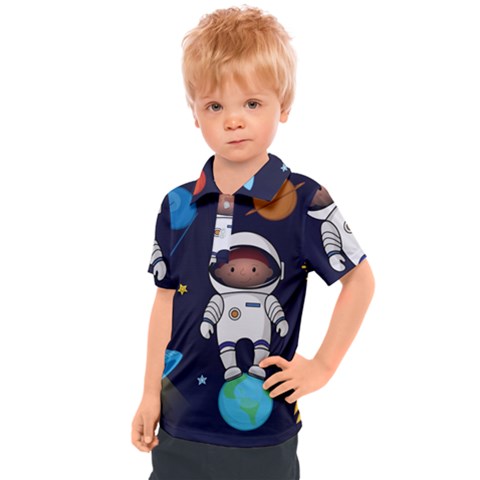 Boy Spaceman Space Rocket Ufo Planets Stars Kids  Polo Tee by Vaneshart