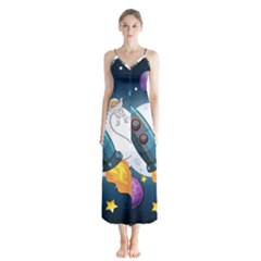 Spaceship Astronaut Space Button Up Chiffon Maxi Dress by Vaneshart