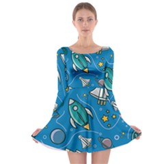 About Space Seamless Pattern Long Sleeve Skater Dress by Vaneshart