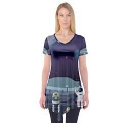 Alien Astronaut Scene Short Sleeve Tunic  by Vaneshart