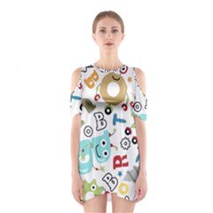 Seamless Pattern Vector With Funny Robots Cartoon Shoulder Cutout One Piece Dress by Vaneshart