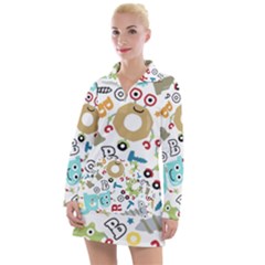 Seamless Pattern Vector With Funny Robots Cartoon Women s Long Sleeve Casual Dress by Vaneshart