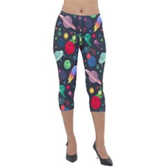 Cosmos Ufo Concept Seamless Pattern Lightweight Velour Capri Leggings  by Vaneshart