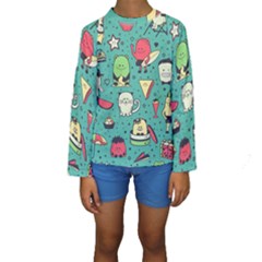 Seamless Pattern With Funny Monsters Cartoon Hand Drawn Characters Unusual Creatures Kids  Long Sleeve Swimwear by Vaneshart