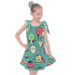 Seamless Pattern With Funny Monsters Cartoon Hand Drawn Characters Unusual Creatures Kids  Tie Up Tunic Dress by Vaneshart