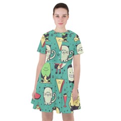 Seamless Pattern With Funny Monsters Cartoon Hand Drawn Characters Unusual Creatures Sailor Dress by Vaneshart