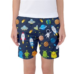 Big Set Cute Astronauts Space Planets Stars Aliens Rockets Ufo Constellations Satellite Moon Rover V Women s Basketball Shorts by Vaneshart