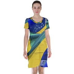 Brazil Flags Waving Background Short Sleeve Nightdress by dflcprintsclothing