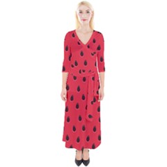 Seamless Watermelon Surface Texture Quarter Sleeve Wrap Maxi Dress by Vaneshart