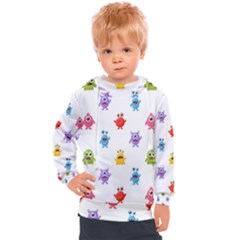 Seamless Pattern Cute Funny Monster Cartoon Isolated White Background Kids  Hooded Pullover by Vaneshart