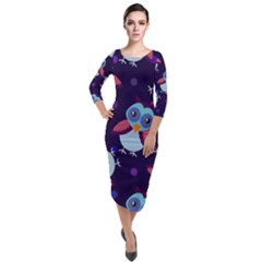 Owl Pattern Background Quarter Sleeve Midi Velour Bodycon Dress by Vaneshart