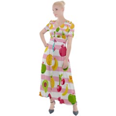 Tropical Fruits Berries Seamless Pattern Button Up Short Sleeve Maxi Dress by Vaneshart