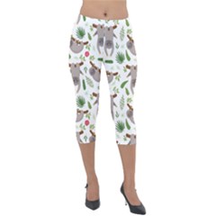 Seamless Pattern With Cute Sloths Lightweight Velour Capri Leggings  by Vaneshart