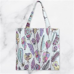 Vector Illustration Seamless Multicolored Pattern Feathers Birds Zipper Grocery Tote Bag by Vaneshart