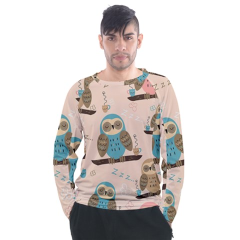 Seamless Pattern Owls Dream Cute Style Fabric Men s Long Sleeve Raglan Tee by Vaneshart