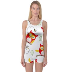 Seamless Pattern Vector Owl Cartoon With Bugs One Piece Boyleg Swimsuit by Vaneshart