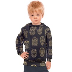 Indian Aztec African Historic Tribal Mask Seamless Pattern Kids  Hooded Pullover by Vaneshart