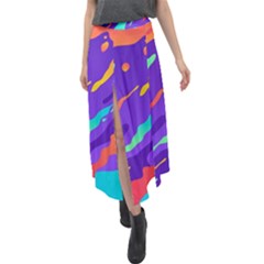 Multicolored Abstract Background Velour Split Maxi Skirt by Vaneshart