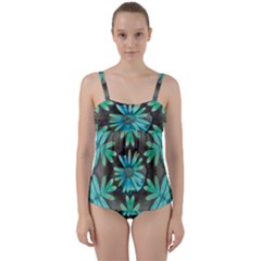 Blue Florals As A Ornate Contemplative Collage Twist Front Tankini Set by pepitasart