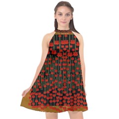 Summer  Flowers In A Floral Jungle Ornate Halter Neckline Chiffon Dress  by pepitasart