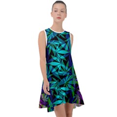 420 Ganja Pattern, Weed Leafs, Marihujana In Colors Frill Swing Dress by Casemiro