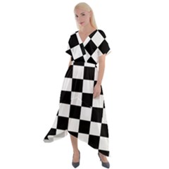 Chess Board Background Design Cross Front Sharkbite Hem Maxi Dress by Vaneshart