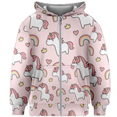 Cute Unicorn Rainbow Seamless Pattern Background Kids  Zipper Hoodie Without Drawstring by Vaneshart