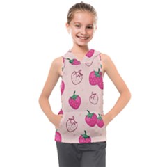 Seamless Strawberry Fruit Pattern Background Kids  Sleeveless Hoodie by Vaneshart