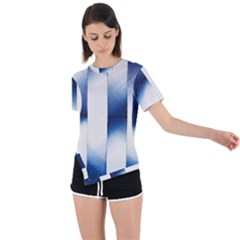 Blue Strips Asymmetrical Short Sleeve Sports Tee by Sparkle