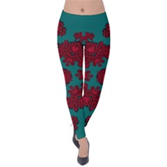 Cherry-blossom Mandala Of Sakura Branches Velvet Leggings by pepitasart