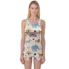 Wild Animals Seamless Pattern One Piece Boyleg Swimsuit by Vaneshart