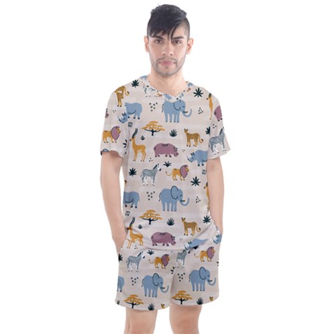 Wild Animals Seamless Pattern Men s Mesh Tee And Shorts Set by Vaneshart