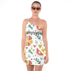 Seamless-hipster-pattern-with-watermelons-mint-geometric-figures One Soulder Bodycon Dress by Vaneshart