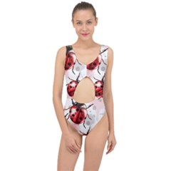 Ladybugs-pattern-texture-watercolor Center Cut Out Swimsuit by Vaneshart